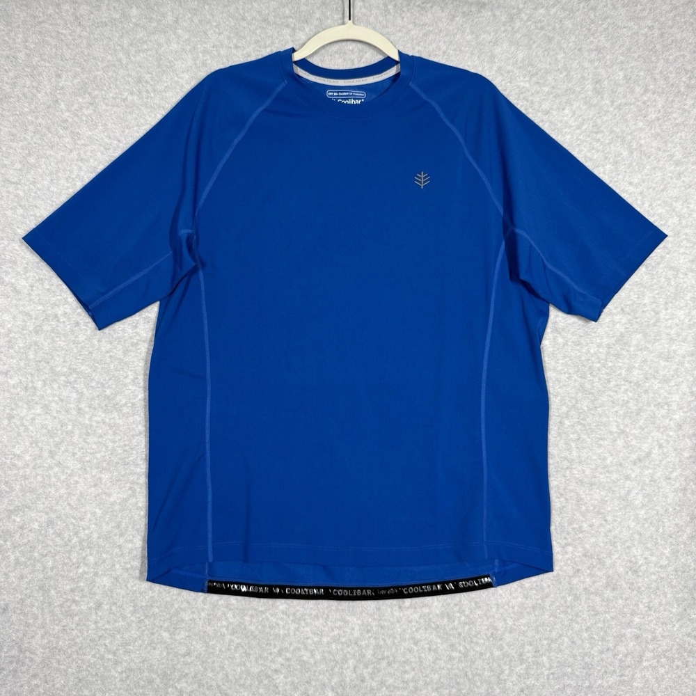 Coolibar Shirt Mens Large Hightide Short Sleeve Swim Rash Guard‎ UPF 50+ Blue
